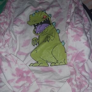 Nickelodeon Pink & White Tie-Dye Sweatshirt with Green Reptile Graphic